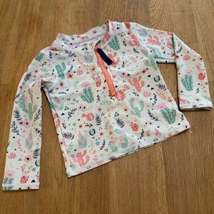 Ruffle Butts 2T Cream Cacti Cactus Print Long Sleeve Swim Rash Guard Top